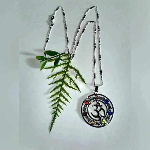 925 sterling silver chain,multi color stone pendant yoga Aum mediation - Picture 6 of 16